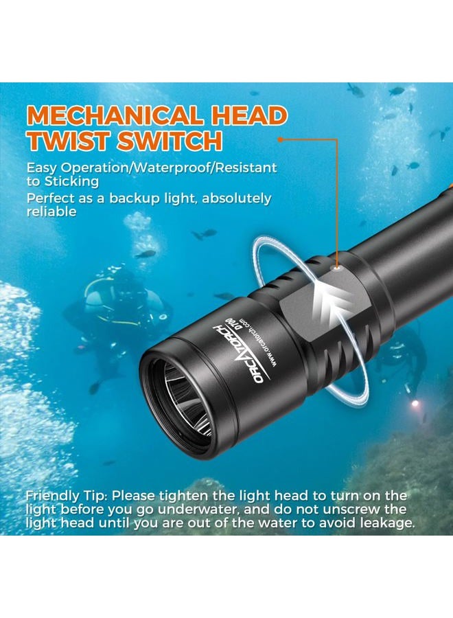 ORCATORCH D700 1700 Lumens Dive Light Torch Mechanical Head Twist ON/Off Professional Underwater Submersible Flashlight, IP68 Waterproof, for Scuba Divers Technical Wreck Deep Sea Diving - Image 4