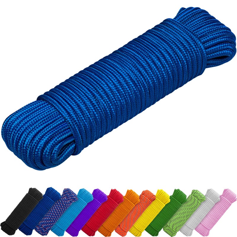 TECEUM Rope â€“ 90 Feet x 1/4 Inch (7mm) â€“ Blue â€“ Strong All-Purpose Utility Rope â€“ Camping, Crafting, Flag Pole, Indoor & Outdoor â€“ Polypropylene Nylon Poly Lightweight Diamond Braided Cord - Image 1
