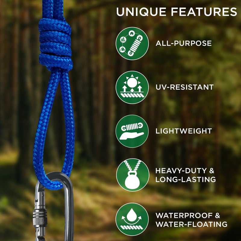 TECEUM Rope â€“ 90 Feet x 1/4 Inch (7mm) â€“ Blue â€“ Strong All-Purpose Utility Rope â€“ Camping, Crafting, Flag Pole, Indoor & Outdoor â€“ Polypropylene Nylon Poly Lightweight Diamond Braided Cord - Image 4