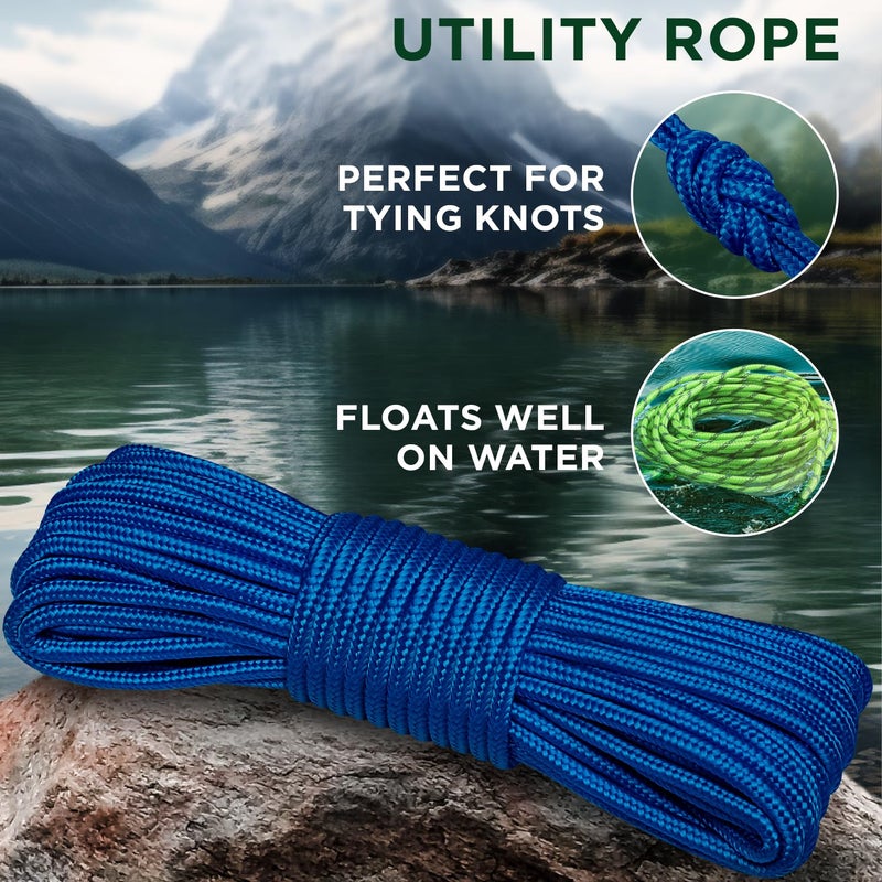 TECEUM Rope â€“ 90 Feet x 1/4 Inch (7mm) â€“ Blue â€“ Strong All-Purpose Utility Rope â€“ Camping, Crafting, Flag Pole, Indoor & Outdoor â€“ Polypropylene Nylon Poly Lightweight Diamond Braided Cord - Image 3