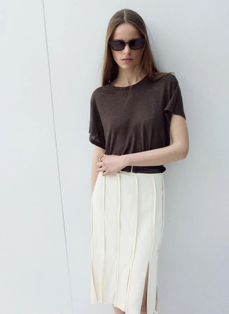 MANGO Short-sleeved linen t-shirt