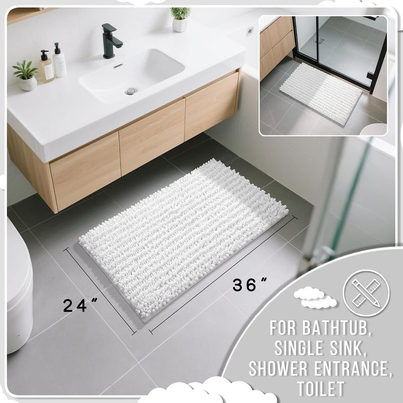 Yimobra Original Luxury Chenille Bath Mat, 36.2 x 24 Inches, Soft Shaggy and Comfortable, Large Size, Super Absorbent and Thick, Non-Slip, Machine Washable, Perfect for Bathroom, Bright White - Image 2