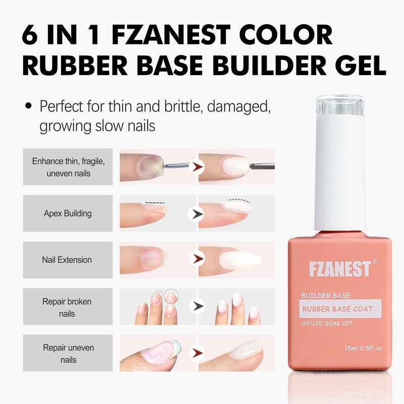 FZANEST Builder Gel for Nails, Milky White Gel Polish Rubber Base For Nails Strengthener Extension Apex Building Repair UV LED Color Base Nail Polish in Bottle - Image 3