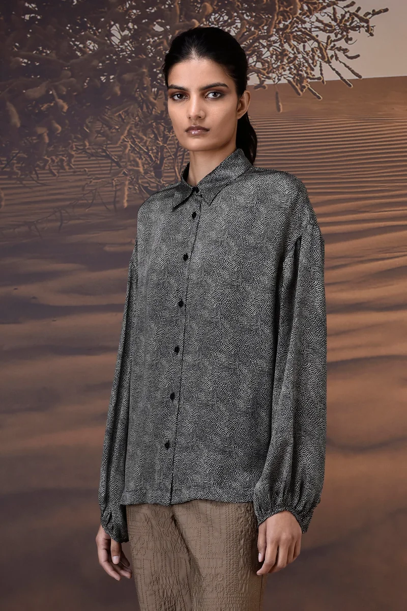 Genes Lecoanet Hemant Black Viscose Satin Relaxed Shirt
