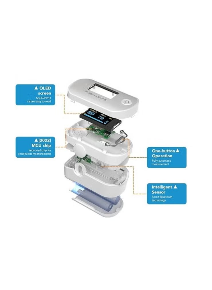 Pulse Oximeter – Bluetooth Finger Clip Oximeter with Original High-Quality Materials, Portable SPO2 & Blood Oxygen Level Health Monitor - Image 2