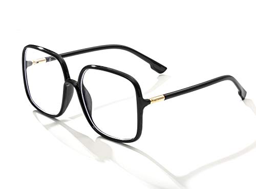 brandless BIGGY Oversized Square Blue Light Blocking Glasses Ultralight Anti Eyestrain Reduce Eye Strain Nerd Glasses Reading bookTVComputerGaming Framse for Women Men Anti UV rectangle black