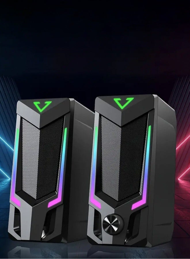 صدى RGB-مكبر صوت للكمبيوتر بتقنية البلوتوث ، مكبر صوت للكمبيوتر المكتبي ، مكبر صوت للكمبيوتر المحمول ، مكبر صوت ستيريو لسطح المكتب ، يعمل بمنفذ USB ، مع إضاءة محيطية ليد - Image 1