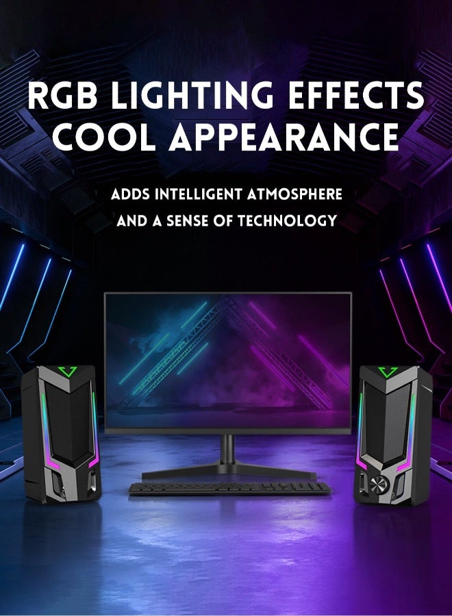 صدى RGB-مكبر صوت للكمبيوتر بتقنية البلوتوث ، مكبر صوت للكمبيوتر المكتبي ، مكبر صوت للكمبيوتر المحمول ، مكبر صوت ستيريو لسطح المكتب ، يعمل بمنفذ USB ، مع إضاءة محيطية ليد - Image 5