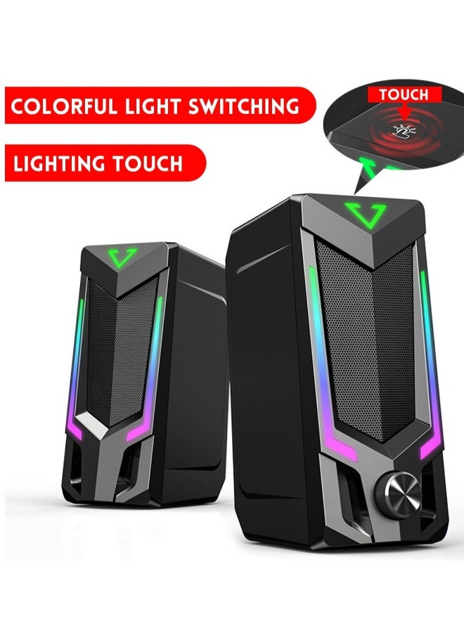 صدى RGB-مكبر صوت للكمبيوتر بتقنية البلوتوث ، مكبر صوت للكمبيوتر المكتبي ، مكبر صوت للكمبيوتر المحمول ، مكبر صوت ستيريو لسطح المكتب ، يعمل بمنفذ USB ، مع إضاءة محيطية ليد - Image 2