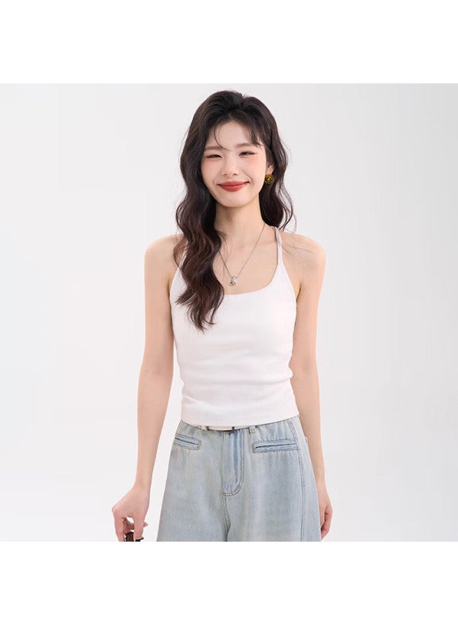 Don't speak Bieyu Women's Summer Thin Strap Camisole, Inner Wear Or Outer Wear Slim Fit Short Top, Black, M - Image 2