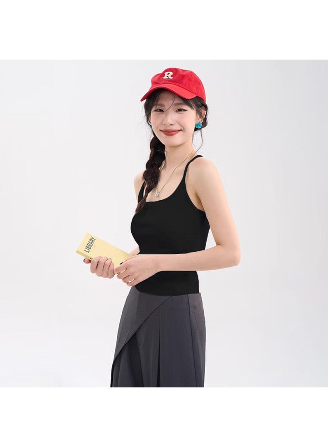 Don't speak Bieyu Women's Summer Thin Strap Camisole, Inner Wear Or Outer Wear Slim Fit Short Top, Black, M - Image 1