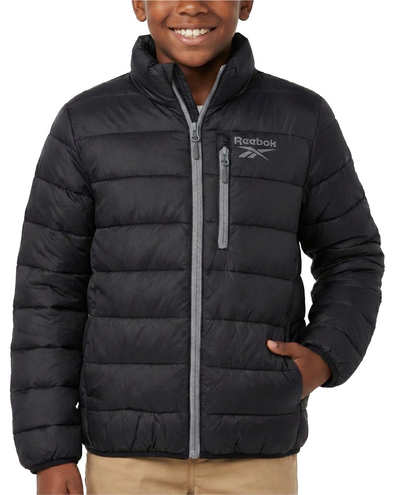 Reebok Boys Puffer Jacket - Midweight Quilted Insulated Winter Coat - Water and Wind Resistant Winter Jacket for Boys, Size 8, Black - Image 1