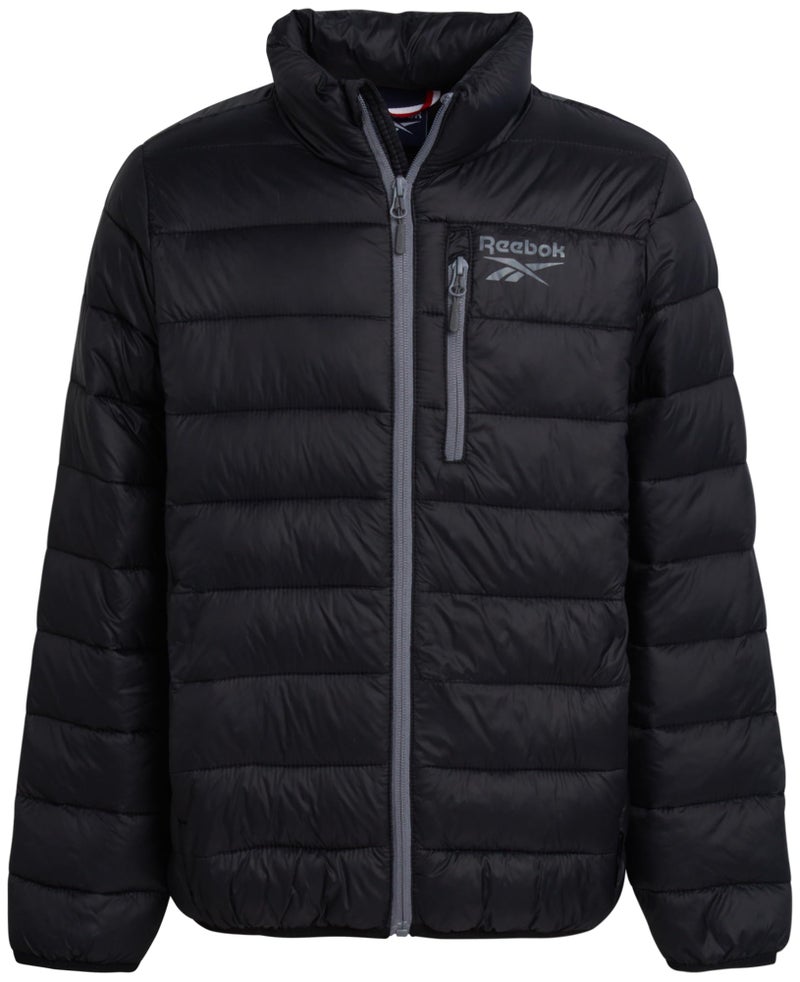 Reebok Boys Puffer Jacket - Midweight Quilted Insulated Winter Coat - Water and Wind Resistant Winter Jacket for Boys, Size 8, Black - Image 3