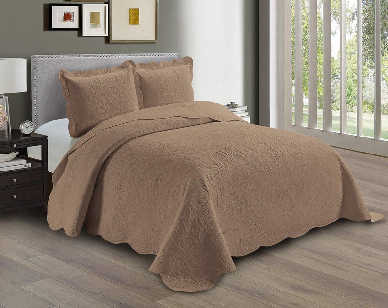 Linen Plus Linen Plus Embossed Coverlet Bedspread Set Oversized Solid Taupe FullQueen Bed Cover Bedding New  Dana 