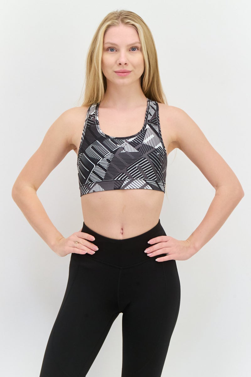 PUMA Women Allover Printed Padded Sports Bra, Black  - Image 1
