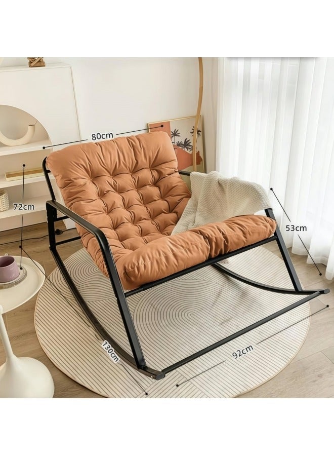 GGEROU كرسي هزاز مزدوج، كرسي هزاز مبطن بسماكة مع جيب جانبي وقاعدة معدنية، كرسي هزاز مع مسند ظهر مرتفع لغرفة المعيشة وغرفة النوم والمكتب باللون البرتقالي - Image 2