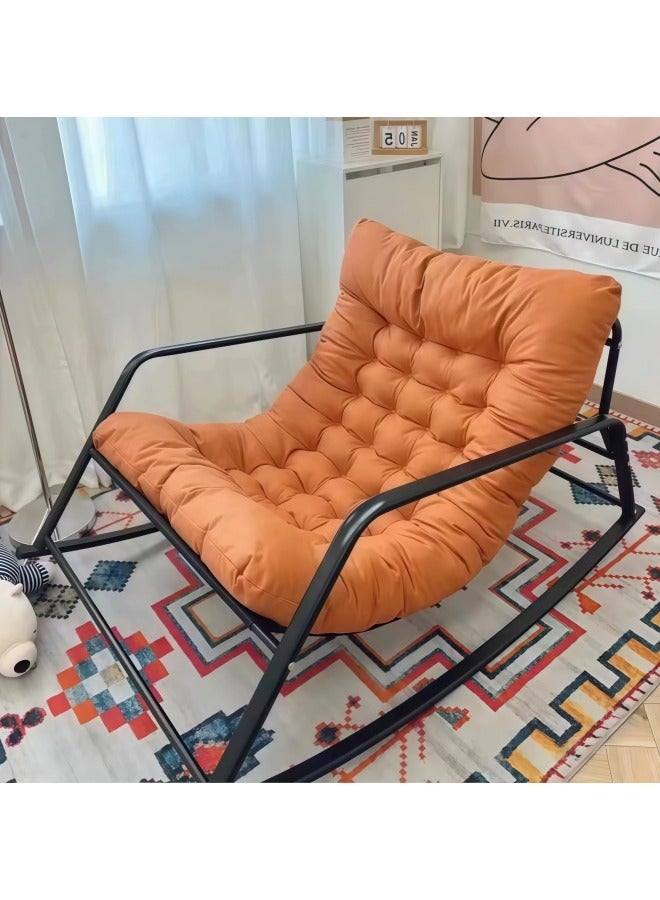 GGEROU كرسي هزاز مزدوج، كرسي هزاز مبطن بسماكة مع جيب جانبي وقاعدة معدنية، كرسي هزاز مع مسند ظهر مرتفع لغرفة المعيشة وغرفة النوم والمكتب باللون البرتقالي - Image 4