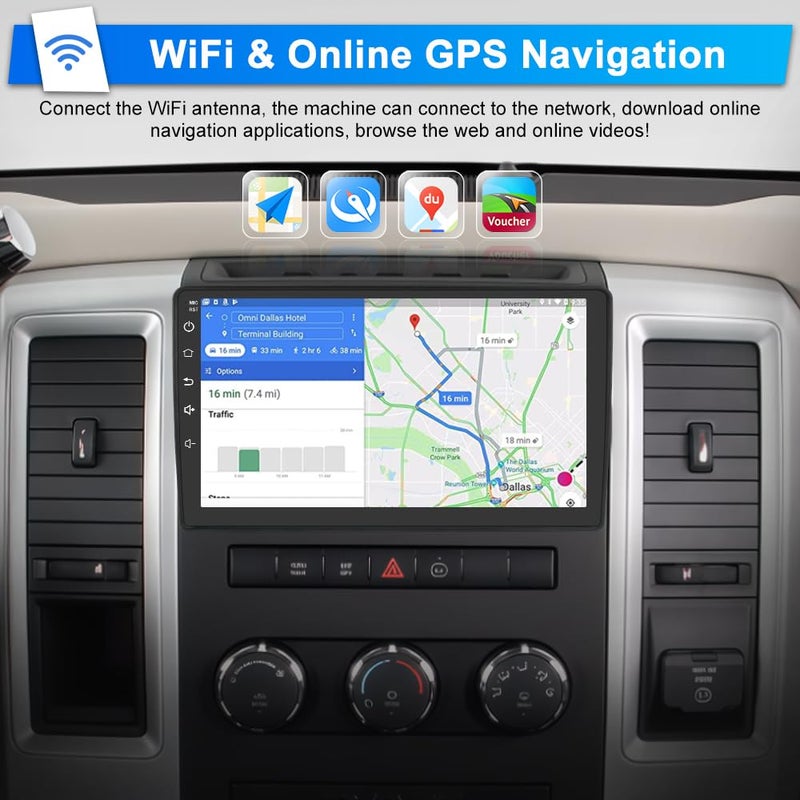 Votheon Car Stereo Radio for Jeep Wrangler JK 2007-2018 Dodge RAM 1500 Chrysler Compass Grand Cherokee, Android 13 2GB 64GB 10 Inch Touchscreen, Wireless CarPlay Android Auto, Backup Camera, FM AM WiFi RDS - Image 5