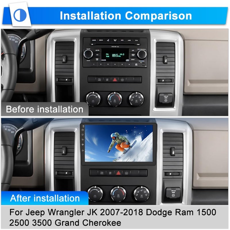 Votheon Car Stereo Radio for Jeep Wrangler JK 2007-2018 Dodge RAM 1500 Chrysler Compass Grand Cherokee, Android 13 2GB 64GB 10 Inch Touchscreen, Wireless CarPlay Android Auto, Backup Camera, FM AM WiFi RDS - Image 2