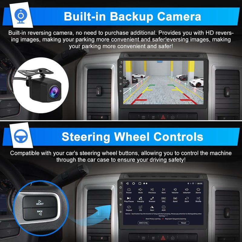 Votheon Car Stereo Radio for Jeep Wrangler JK 2007-2018 Dodge RAM 1500 Chrysler Compass Grand Cherokee, Android 13 2GB 64GB 10 Inch Touchscreen, Wireless CarPlay Android Auto, Backup Camera, FM AM WiFi RDS - Image 4