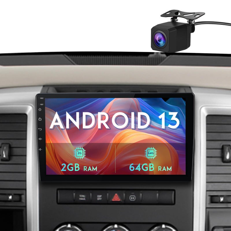 Votheon Car Stereo Radio for Jeep Wrangler JK 2007-2018 Dodge RAM 1500 Chrysler Compass Grand Cherokee, Android 13 2GB 64GB 10 Inch Touchscreen, Wireless CarPlay Android Auto, Backup Camera, FM AM WiFi RDS - Image 1