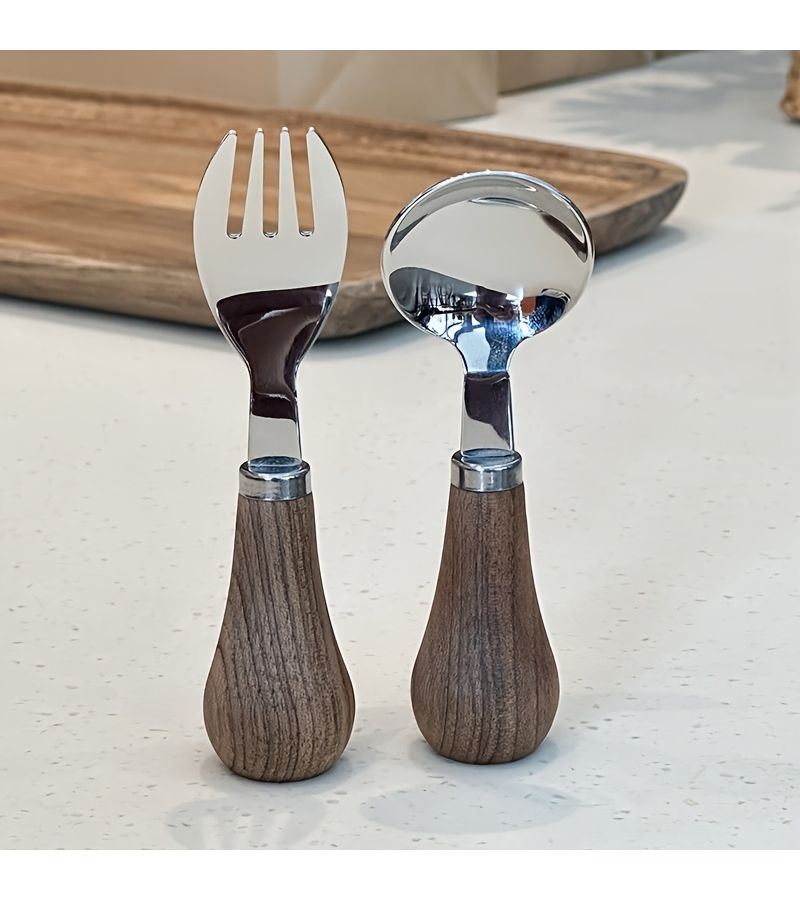 2pcs 304 Stainless Steel Creative Upright Walnut Spoon Fork Fruit Dessert Household Cutlery Set - Image 5