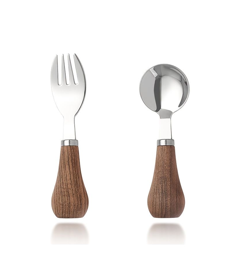 2pcs 304 Stainless Steel Creative Upright Walnut Spoon Fork Fruit Dessert Household Cutlery Set - Image 2