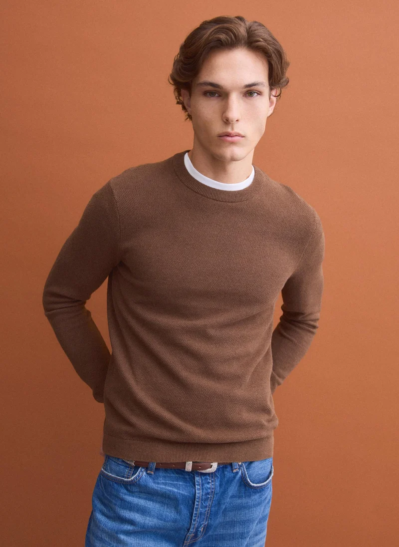 Ovs OVS Brown pure cotton crew-neck jumper, regular fit
