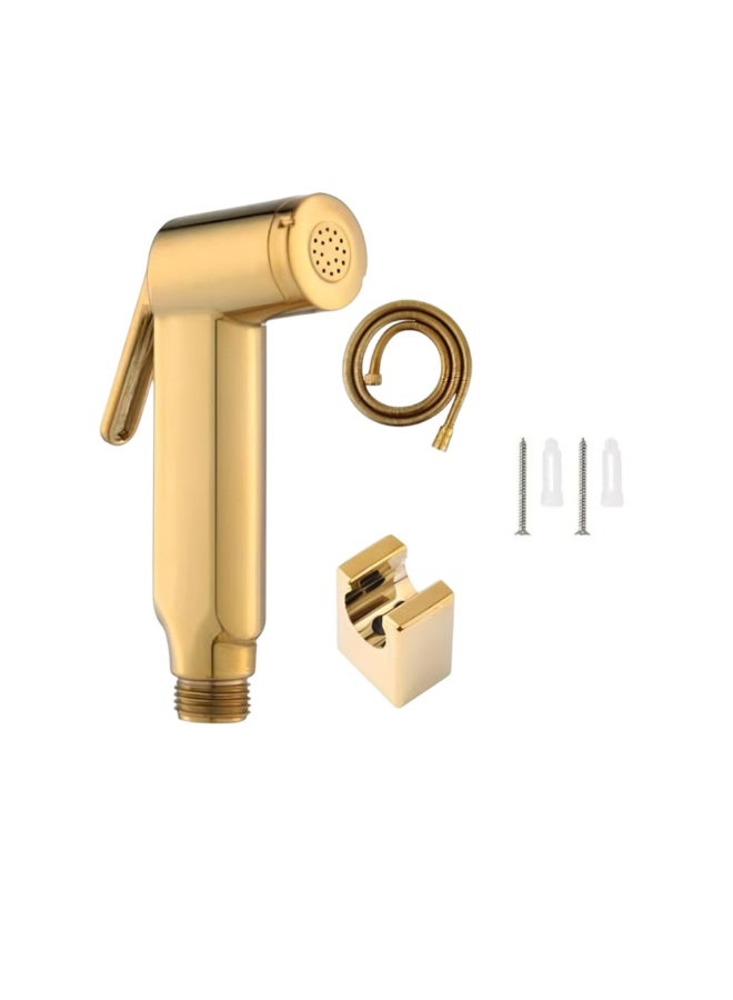 هيتكس طقم رشاش بيديه محمول باليد من سيينا جولد شطاف - هيكل من أكريلونتريل بوتادين ستايرين، قلب من النحاس - خرطوم مقاوم للانحناء، حامل، براغي متضمنة - رشاش حمام فاخر بلمسة نهائية ذهبية للمرحاض - Image 2