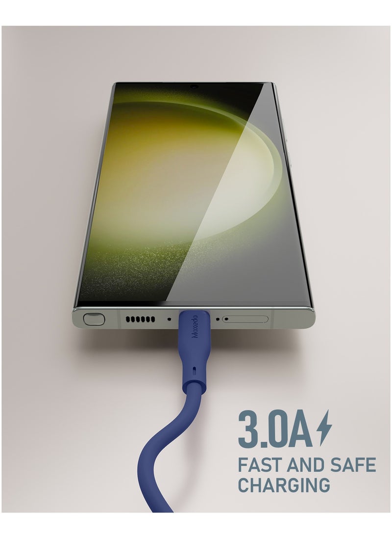 Moxedo Moxedo Cavo X Pro USB-A to USB-C Silicone Cable 3.0A Fast Charge and Data Sync Compatible for Galaxy S21/ S20/ S10/ Note 10/9/A51/ A11/ Switch/ Pixel/ LG & more (Blue 2m)  - Image 2