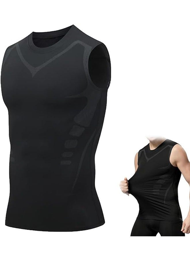 Ion Sculpting Vest Compression T-Shirt Men's Basketball Running Training Jersey New Ion Sculpting Vest (Black) - Image 1