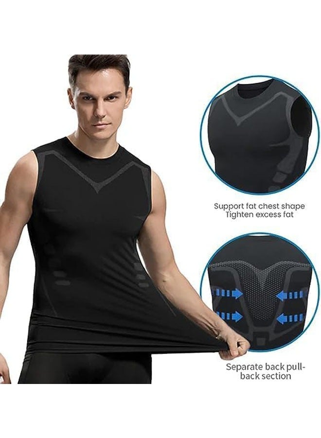 Ion Sculpting Vest Compression T-Shirt Men's Basketball Running Training Jersey New Ion Sculpting Vest (Black) - Image 2