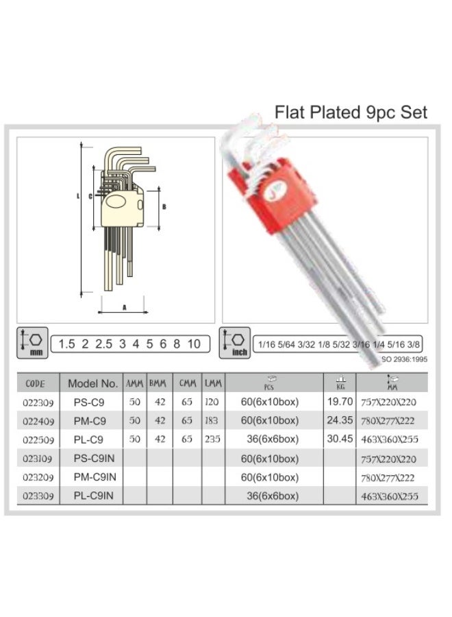 jetechtool Jetech 9-Piece Hex Key Wrench Set, Metric, Heat-Treated, L-Style, Flat Plated, Advanced Synthetic Steel, High Hardness, Small, 1.5mm to 10mm Allen Key Set - PS-C9 - Image 3
