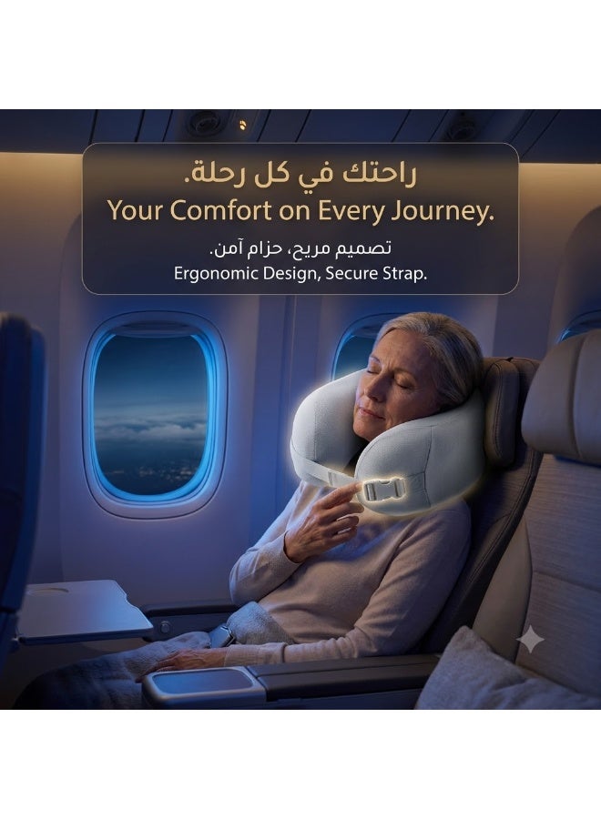 Memory Foam Travel Neck Pillow for Head and Neck Support, Soft U-Shaped Neck Cushion with Removable Washable Cover, Comfortable Pillow for Airplane, Car, Train, Office and Home, Gray - Image 2