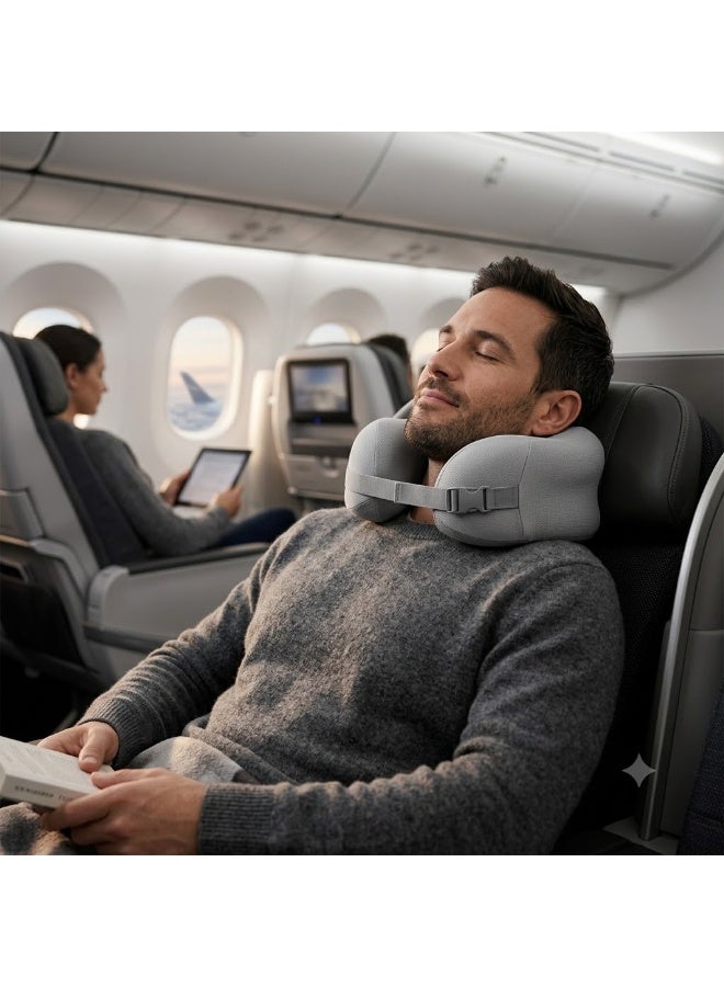 Memory Foam Travel Neck Pillow for Head and Neck Support, Soft U-Shaped Neck Cushion with Removable Washable Cover, Comfortable Pillow for Airplane, Car, Train, Office and Home, Gray - Image 3