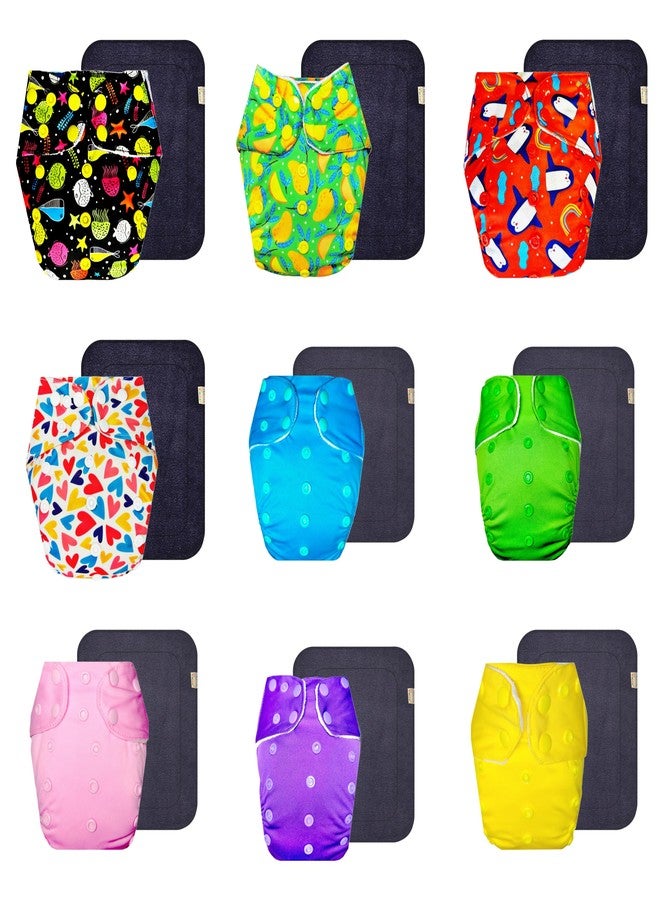 Dumbledo Premium Cloth Diaper with Gray Insert (Pack of 9) | Dry Feel and Comfortable | Leakproof | Adjustable Snaps | Ideal for Toddlers | 3 Months - 3 Years | Unisex Baby - Image 1