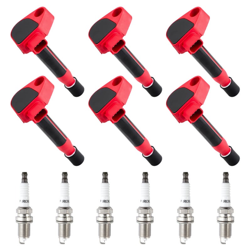 CarBole UF242 Ignition Coils and Iridium Spark Plug Set Fit for Honda Accord Odyssey Acura TL CL RL 30L 32L 35L V6 Pack of 6PCS
