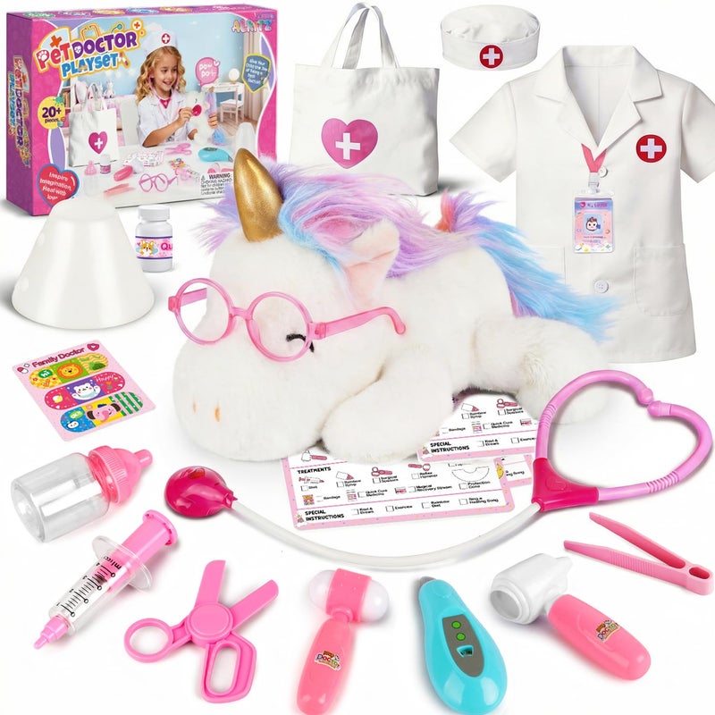 Alritz Unicorn Doctor Kit for Girls Pretend Play Toys with Stethoscope Carrying Bag Vet Costume Kids Doctors Play Set for Ages 3 4 5 Birthday Ideas - Image 3