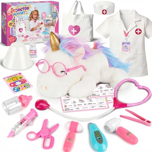 Alritz Unicorn Doctor Kit for Girls Pretend Play Toys with Stethoscope Carrying Bag Vet Costume Kids Doctors Play Set for Ages 3 4 5 Birthday Ideas - Image 1