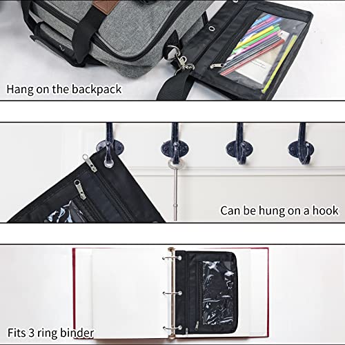 YoeeJob 2 Pack 1 Inch Expandable Zipper Pencil Pouches with Clear Window for 3 Ring Binder, Suitable for School & Office (Black) - Image 4