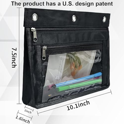YoeeJob 2 Pack 1 Inch Expandable Zipper Pencil Pouches with Clear Window for 3 Ring Binder, Suitable for School & Office (Black) - Image 2