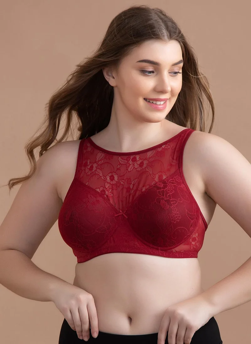 Clovia Clovia Padded Non-Wired Full Cup Blouse Bra in Maroon - Lace