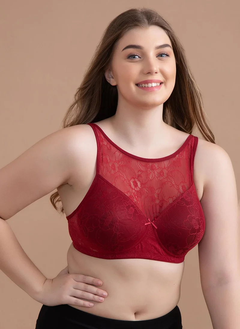 Clovia Clovia Padded Non-Wired Full Cup Blouse Bra in Maroon - Lace