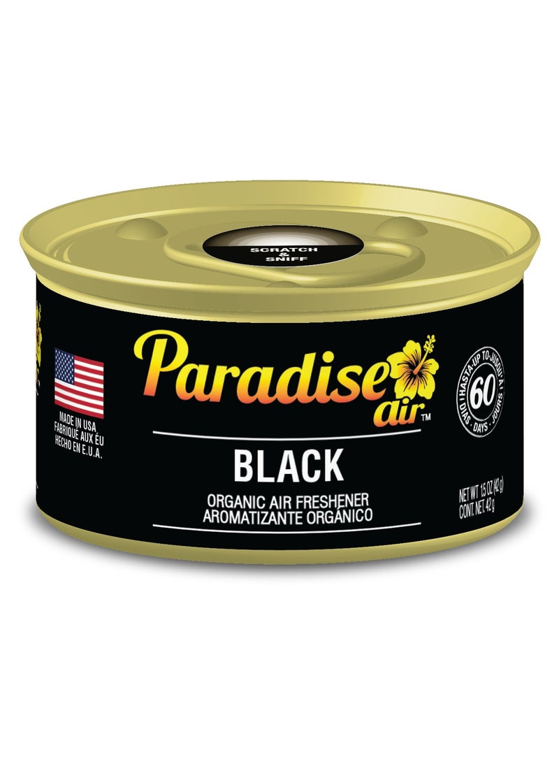 Paradise Air Black Organic Air Freshener - Spill-Proof Scented Tin for Home, Office & Auto - 1.5oz Can (Made in USA)