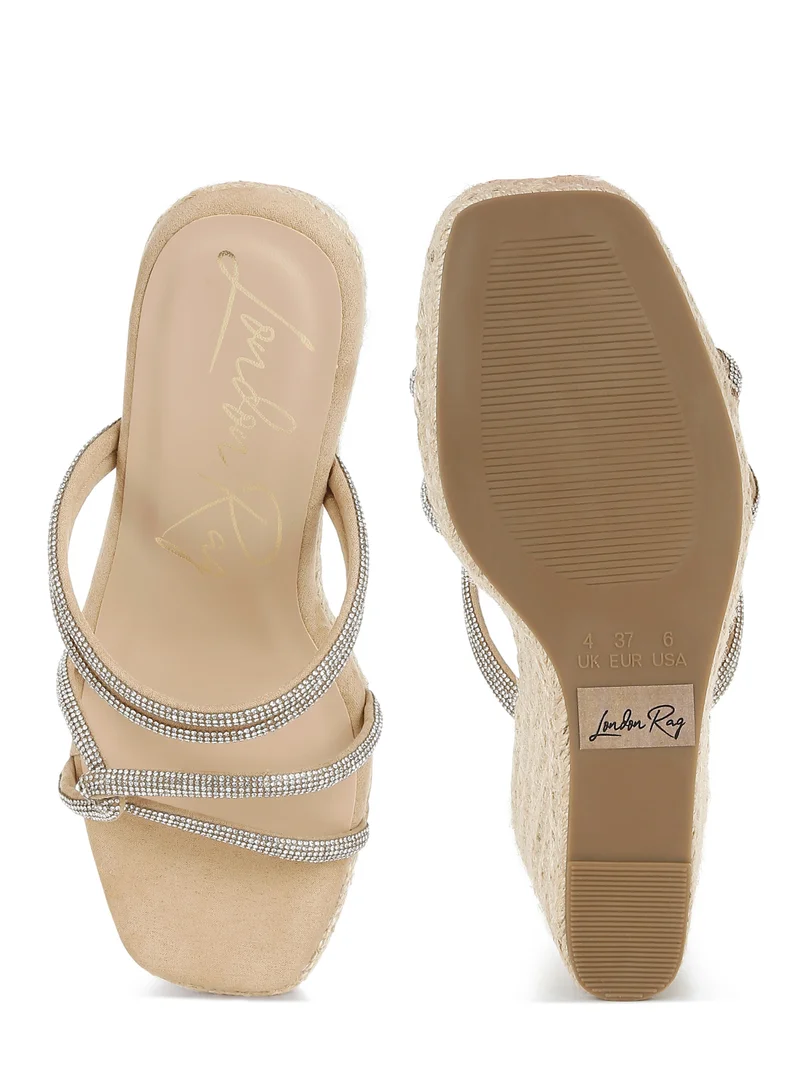 London Rag Rhinestones Embellished Espadrilles in Blush