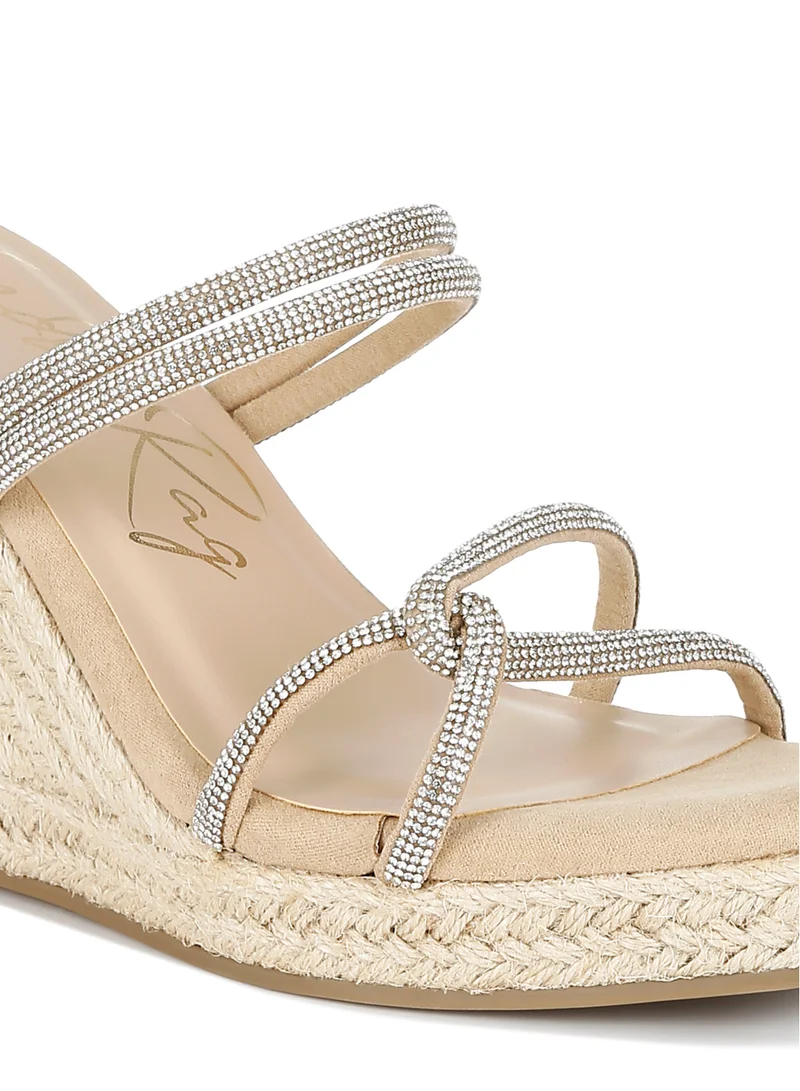 London Rag Rhinestones Embellished Espadrilles in Blush