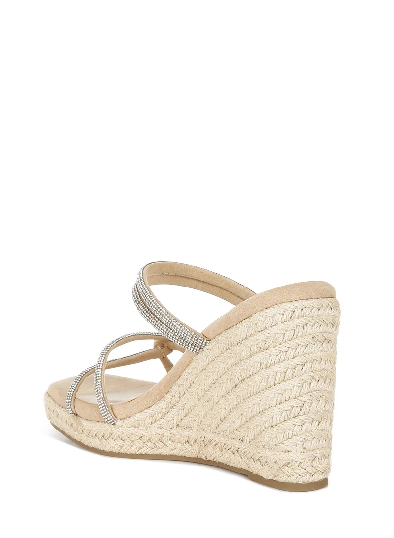 London Rag Rhinestones Embellished Espadrilles in Blush