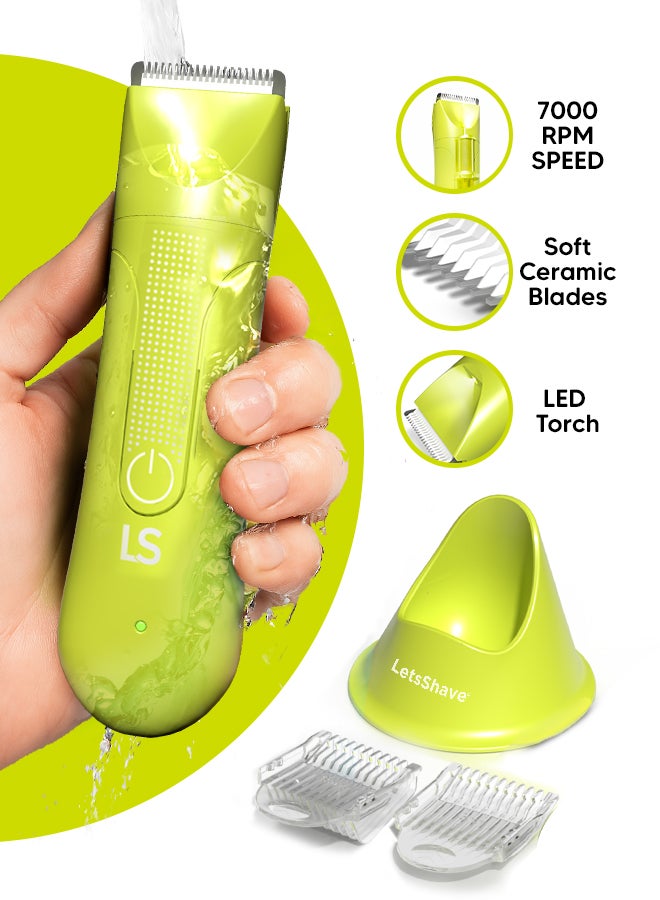 LetsShave مقلم كرات بلس للأجزاء الخاصة للرجال | ماكينة حلاقة للجسم مقاومة للماء مع شفرات سيراميك آمنة للبشرة | ضوء LED | مقلم الفخذين، مقلم الجسم للرجال، ماكينة حلاقة للجسم للرجال - Image 1