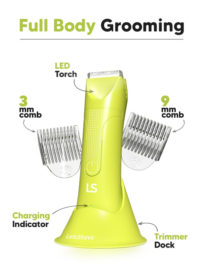 LetsShave مقلم كرات بلس للأجزاء الخاصة للرجال | ماكينة حلاقة للجسم مقاومة للماء مع شفرات سيراميك آمنة للبشرة | ضوء LED | مقلم الفخذين، مقلم الجسم للرجال، ماكينة حلاقة للجسم للرجال - Image 3