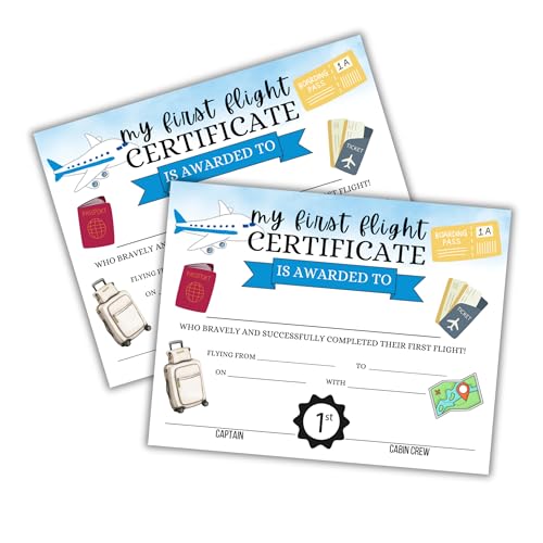 Lashicorn My First Flight Certificate 30pk 8.5x11” Kid’s Award Brave Flying Vacation Attendance Solo Pilot Achievement Aviation Journey Milestone for Parents - Image 1